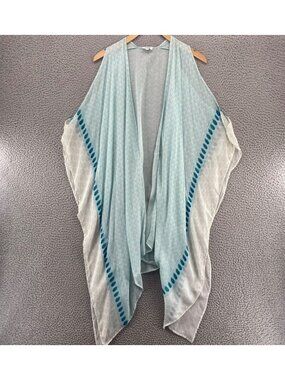 Elizabeth Gillett Top Womens OS Blue Pattern Kimono Cold Shoulder 3/4 Sleeves